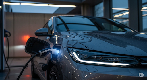 Electric vehicle being charged